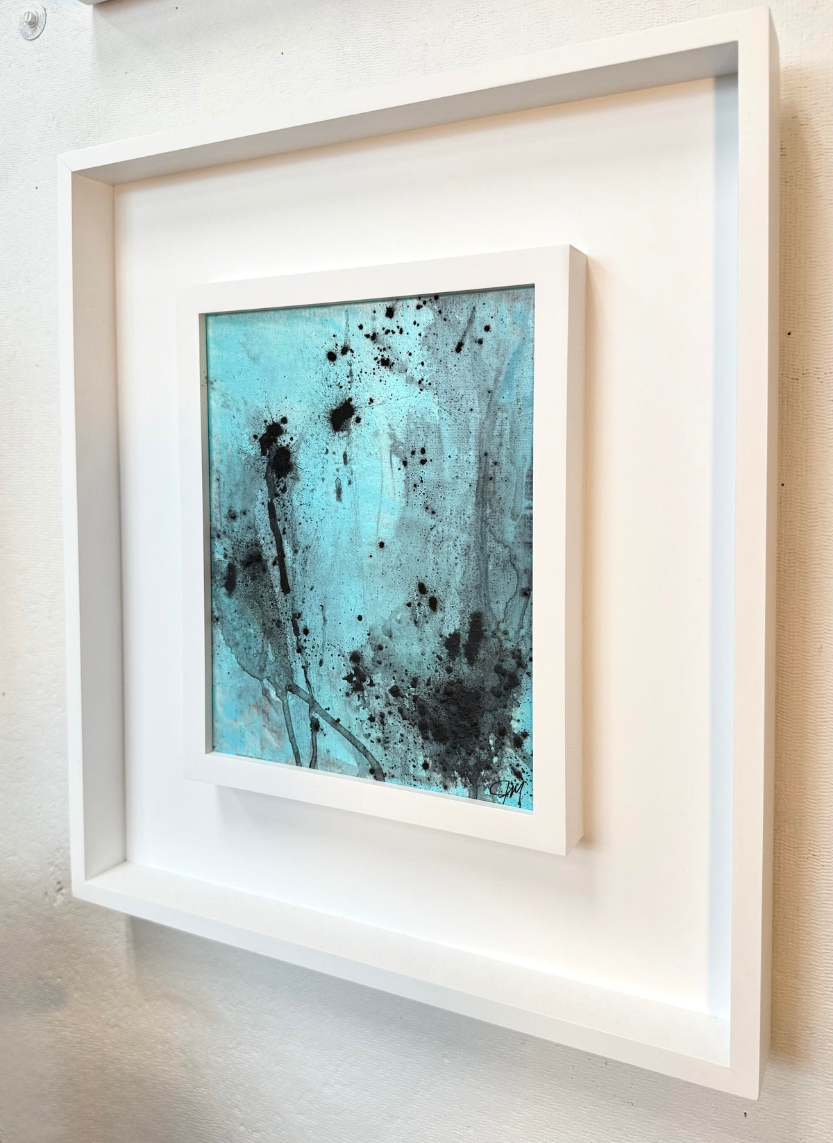 Aqua Study is a modern aqua blue and black painting by artist Jen Muse