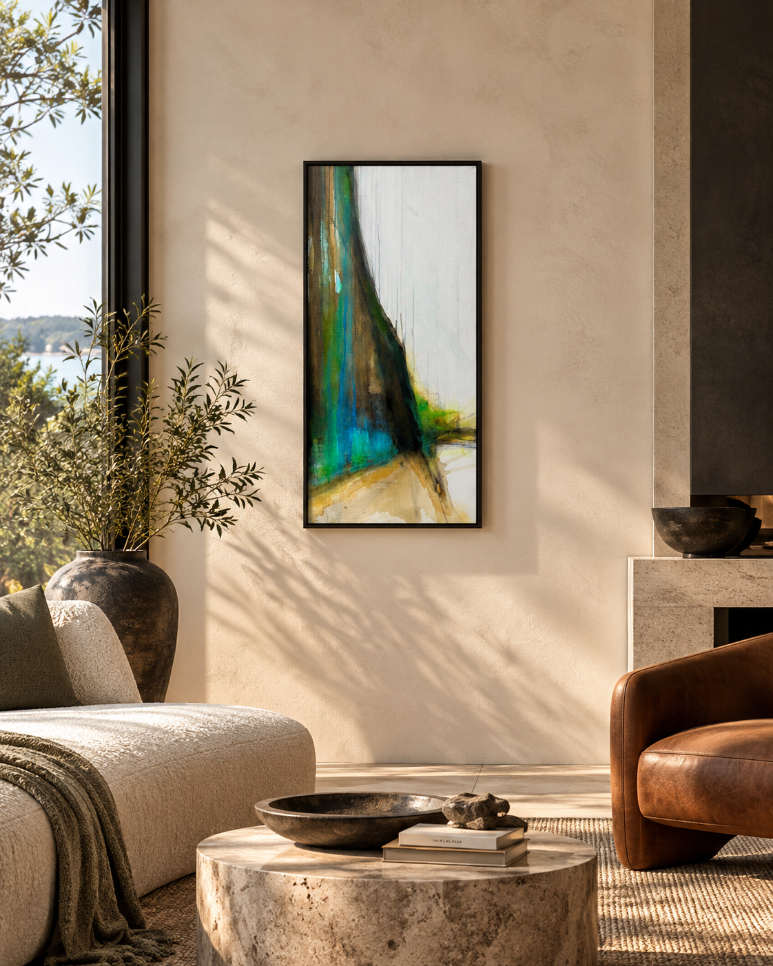 Cliff Walk is a fabulous modern acrylic painting inspired by the coastlines, cliffs, and seashores of the USA by abstract artist Jen Muse