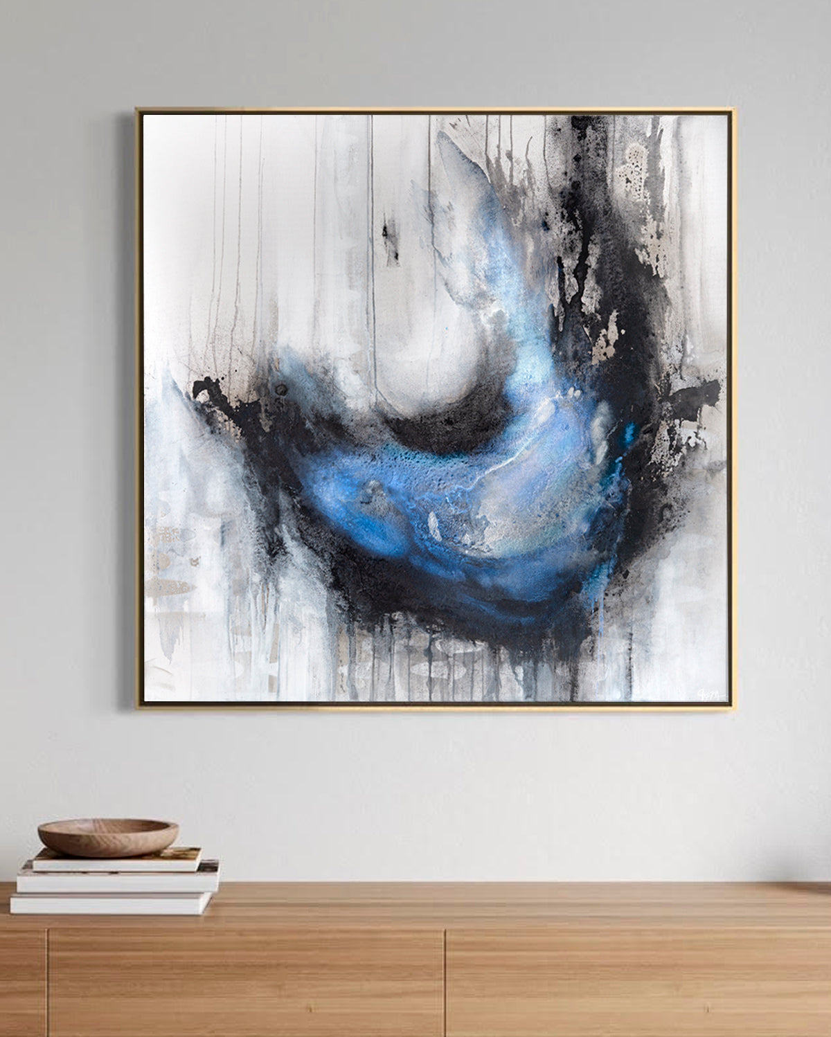 Coming Undone abstract canvas print in gold frame by artist Jen Muse