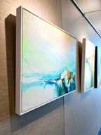 Mixed media painting Winter Barn shown at Thresholds in Westland Michigan by Abstract Artist Jen Muse