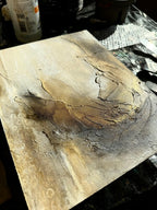 In Repose abstract painting with sepia and gold heavy texture