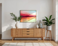Le Soleil Levant abstract pink sunrise landscape in modern home interior 