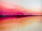 Le Soleil Levant abstract landscape painting with pink, magenta, and gold tones by Jen Muse