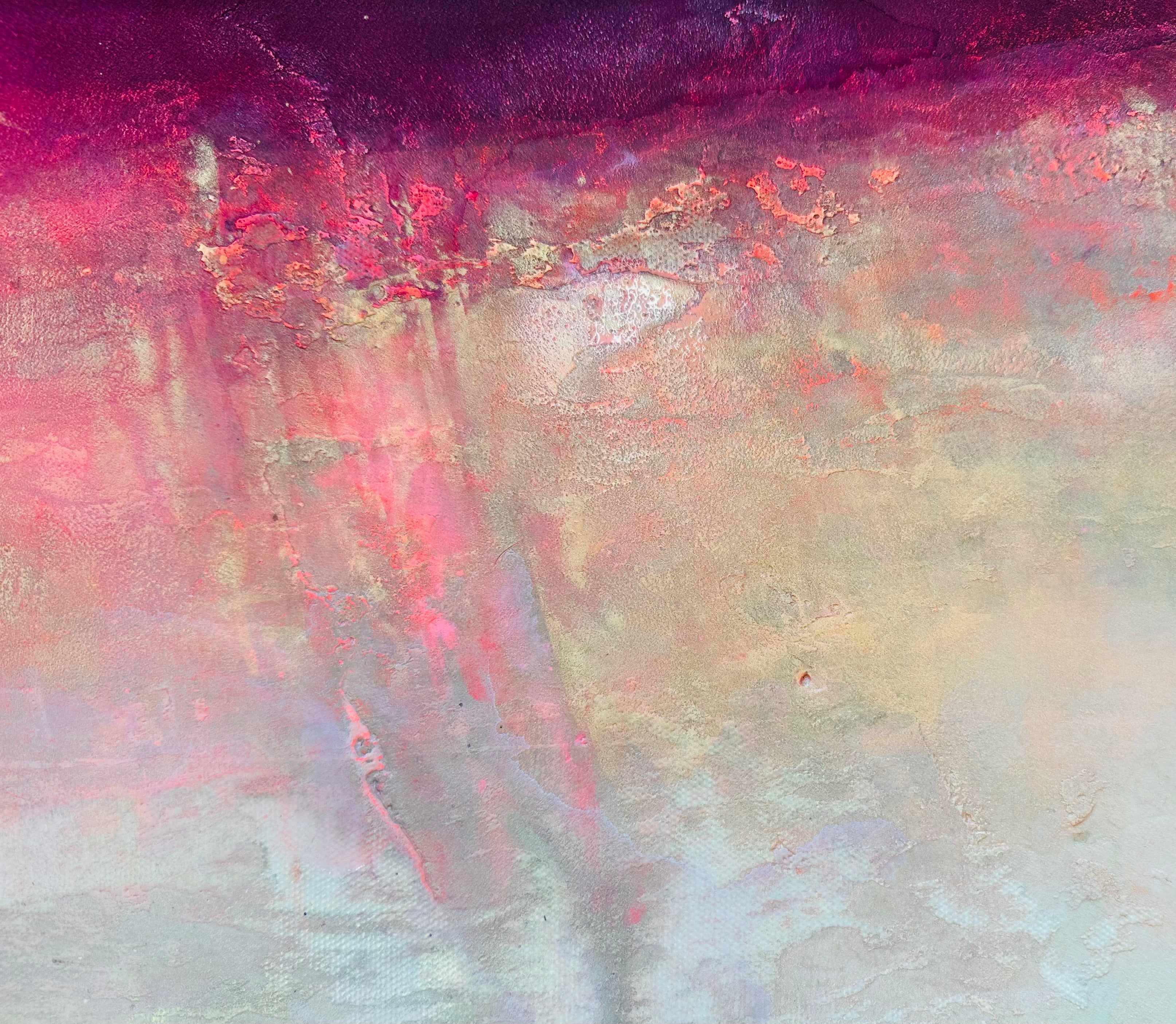 Le Soleil Levant Abstract painting with pink, purple, and beige metallic details