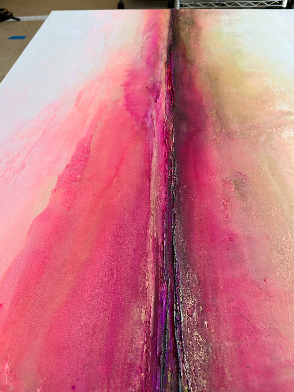 Le Soleil Levant bright pink flowing details on canvas