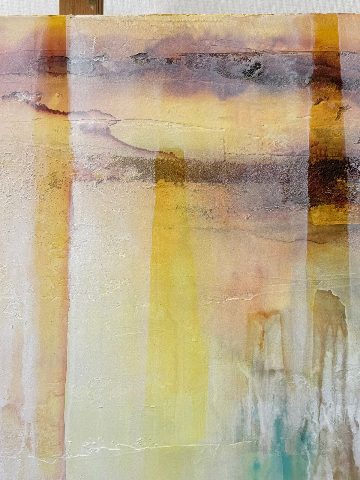Up close details of Mist and Stone original painting inspired by Pictured Rocks of Michigan by artist Jen Muse