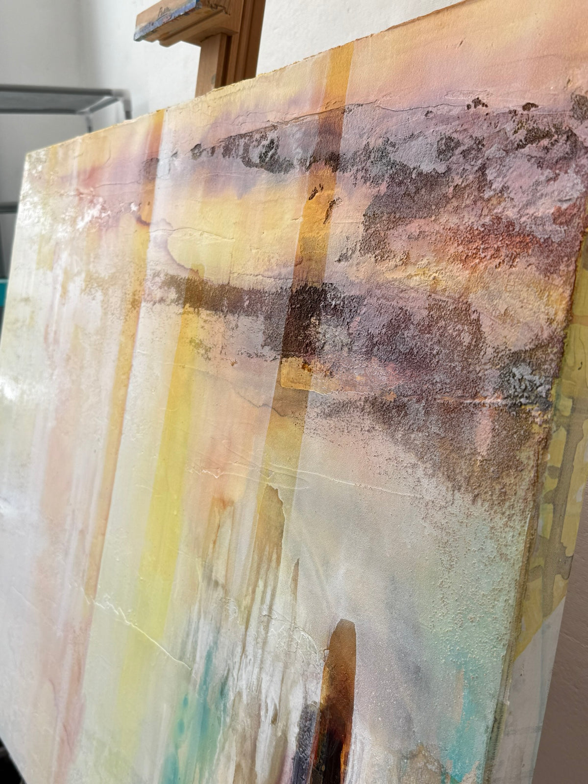 Up close details of Mist and Stone an original painting inspired by Pictured Rocks by artist Jen Muse