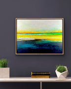Oceanside Earth Edges Collection abstract ocean painting acrylic on canvas in modern dark room