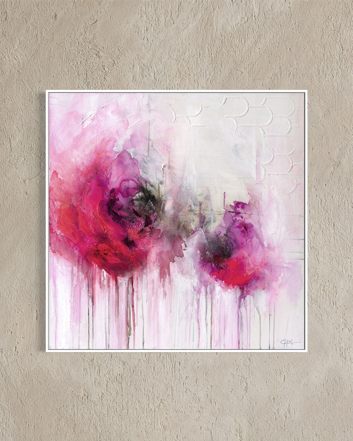 Pink Evanescence fine art canvas print abstract bloom in white frame