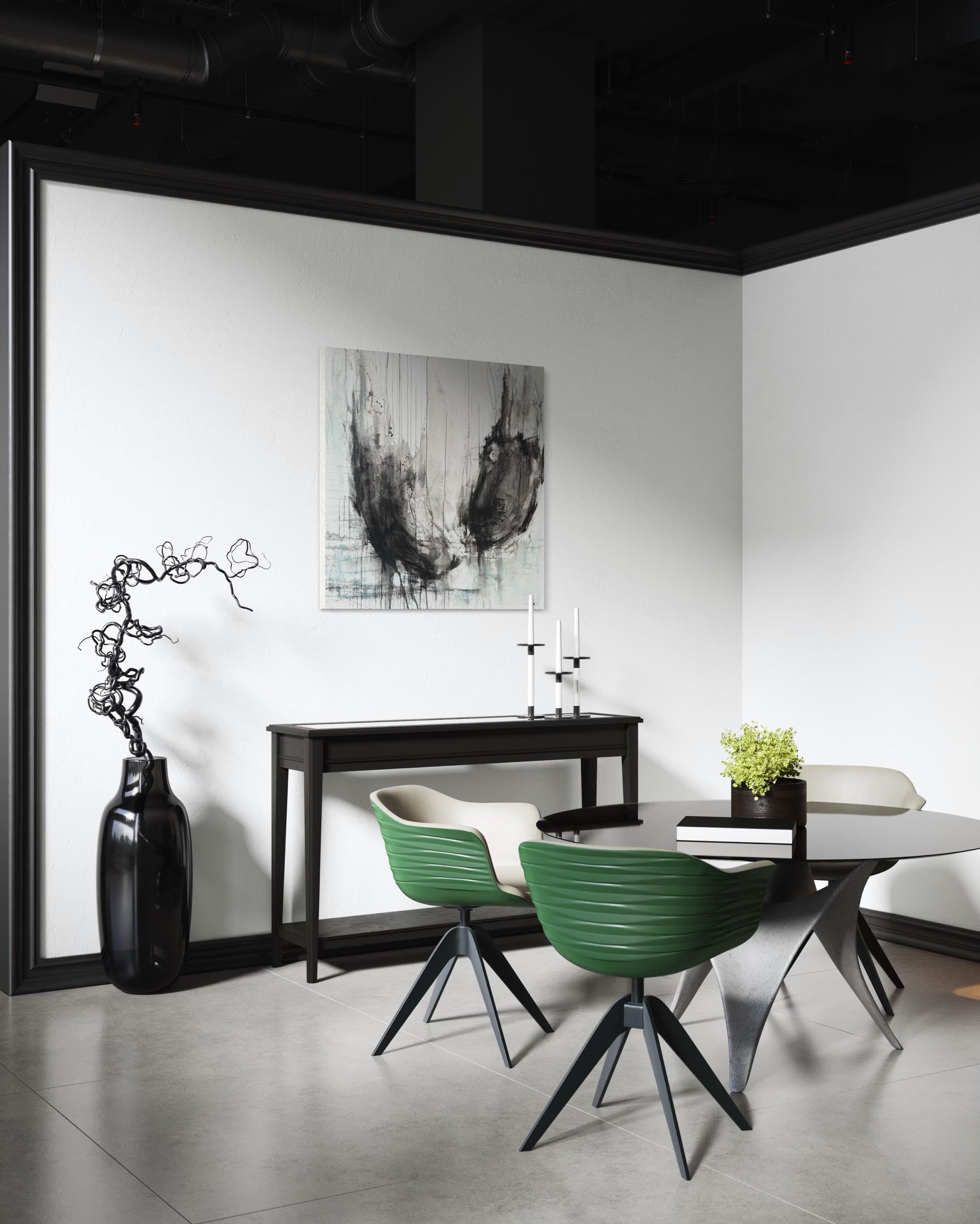 SOARING abstract charcoal in Modern dining room 