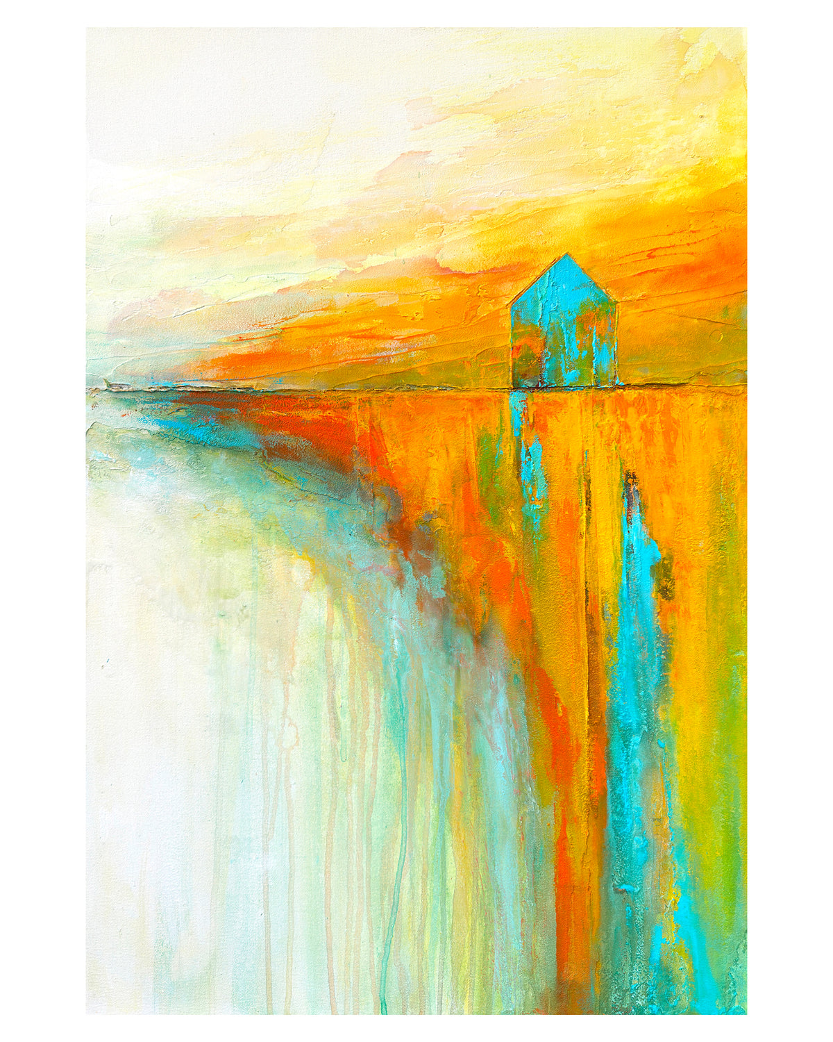 still here abstract barn painting framed in sunlight by artist jen muse