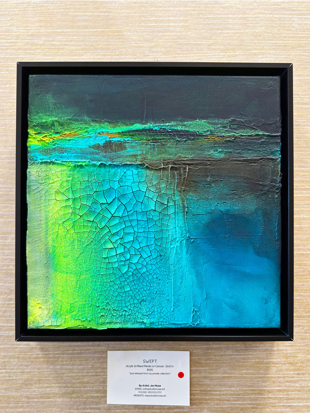 swept is a aqua blue green and black abstract painting by abstract artist Jen Muse