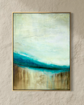 The Flow of Time is an abstract acrylic painting inspired by the cenotes of Kantun Chi in Mexico by artist Jen Muse