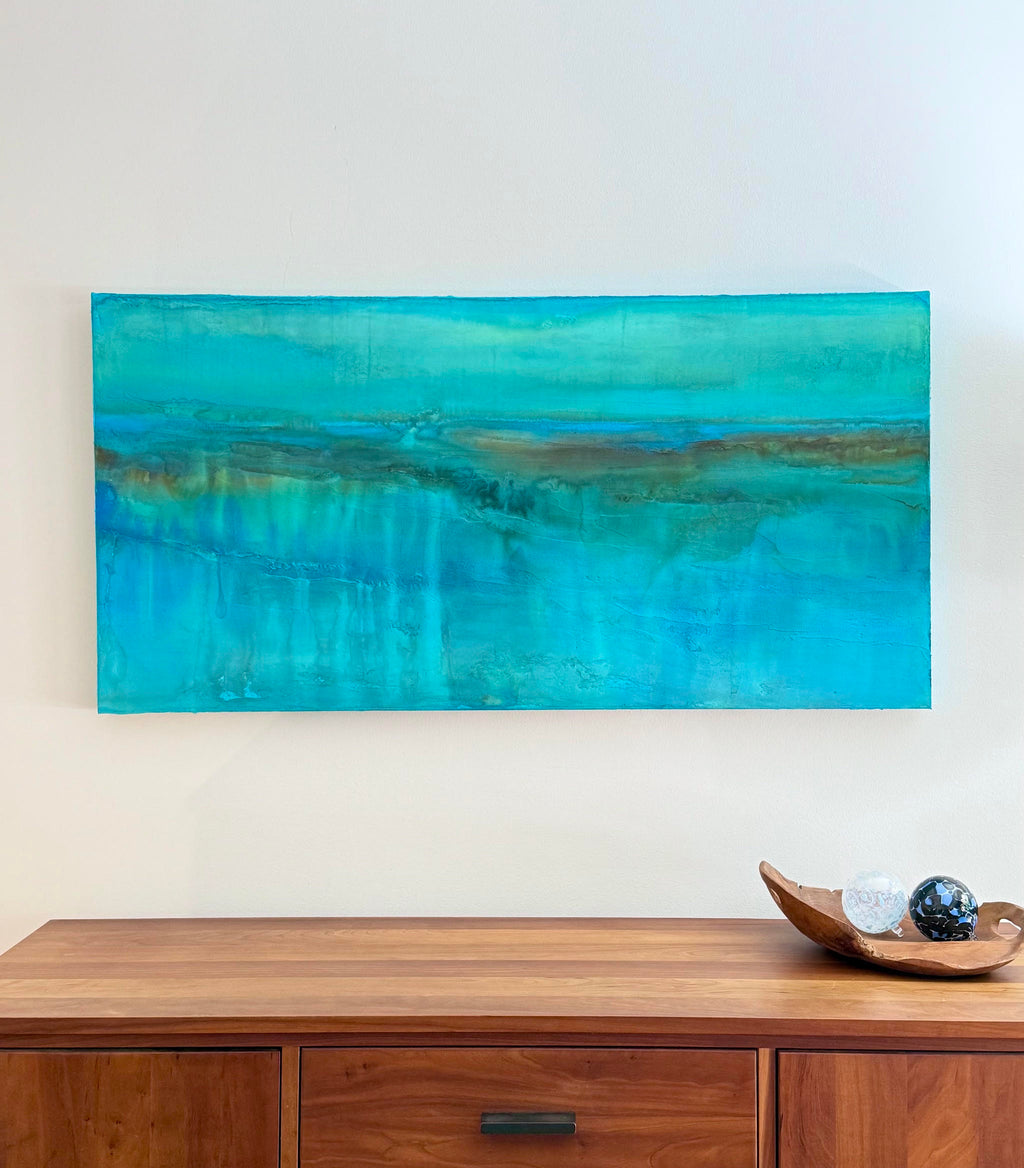  The Hidden River cenote inspired abstract acrylic painting by  artist Jen Muse