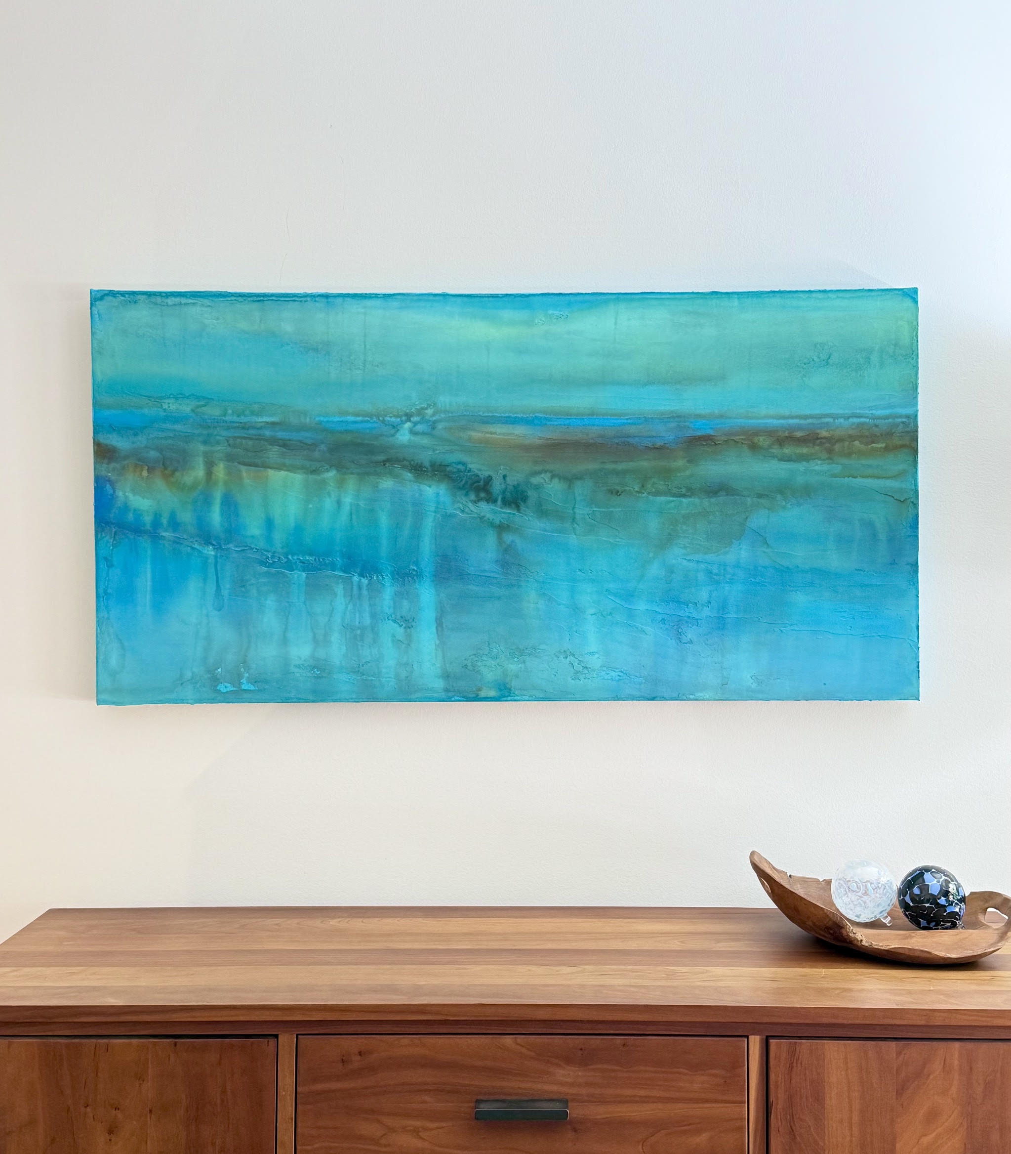  The Hidden River cenote inspired abstract acrylic painting by  artist Jen Muse
