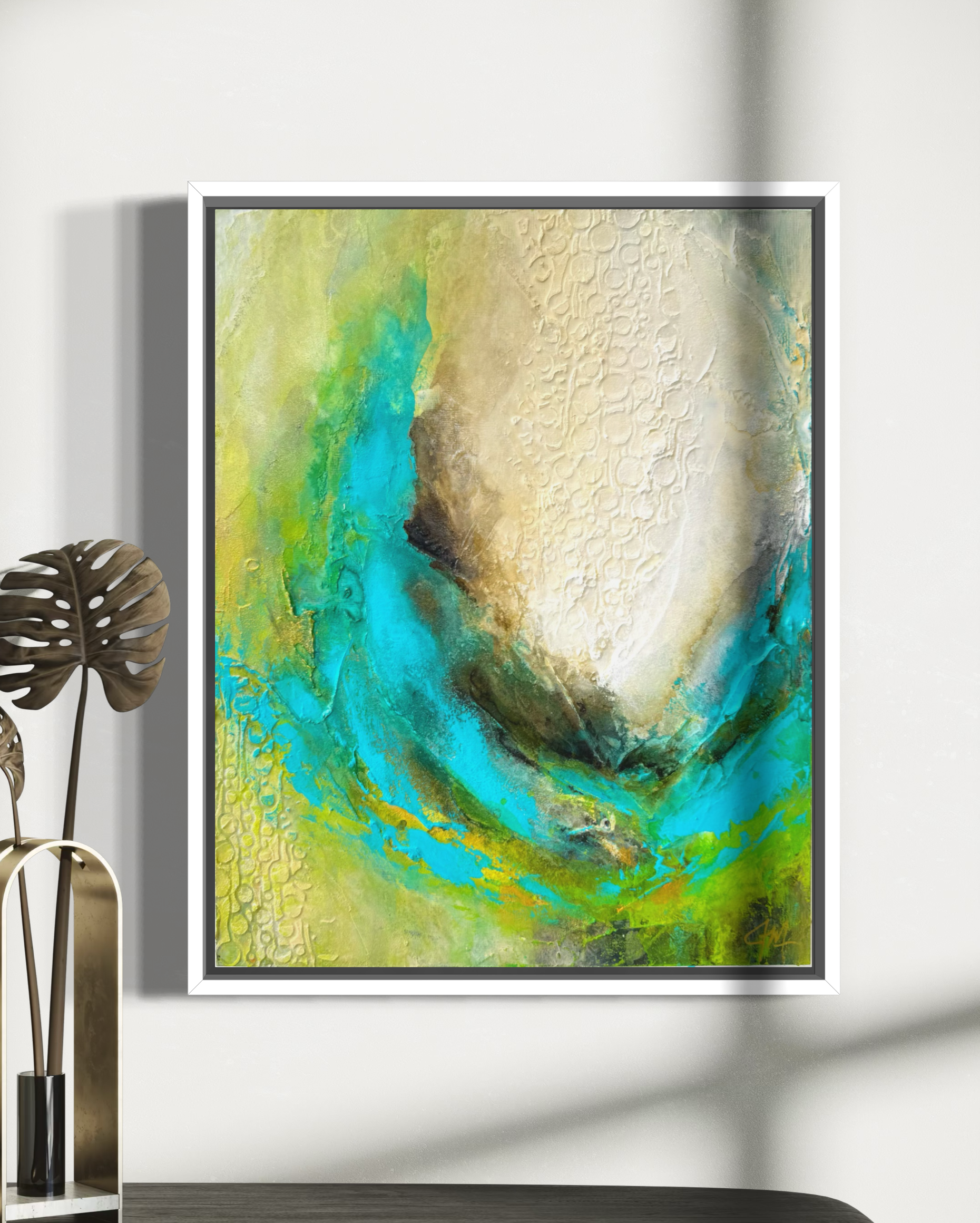 what the sea tried to hold mixed media abstract framed by artist jen muse