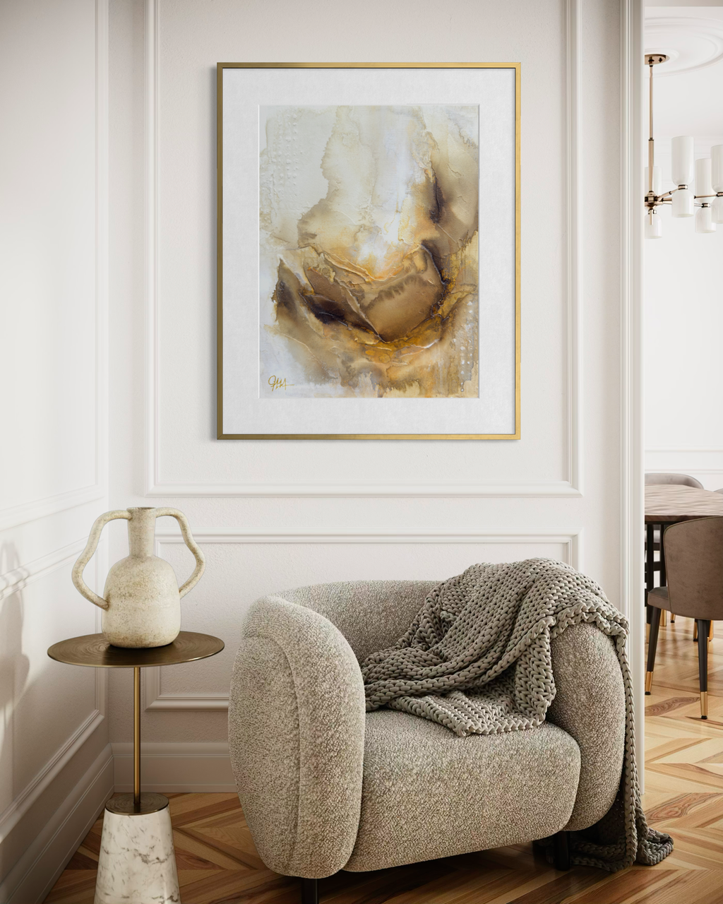Warm and Cozy modern bloom fine art print in gold frame by jen muse