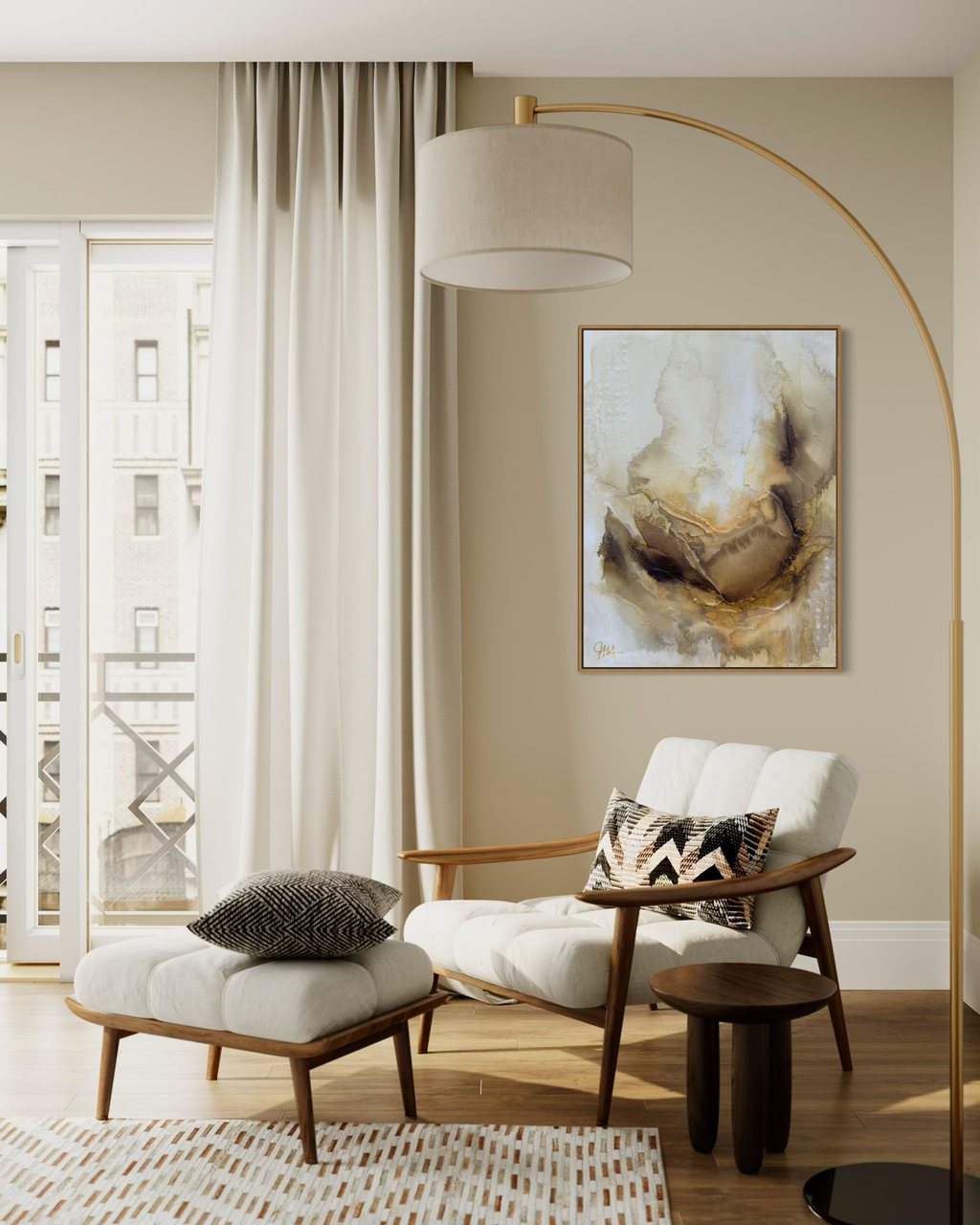 Warm and cozy print on canvas in a modern cozy living room