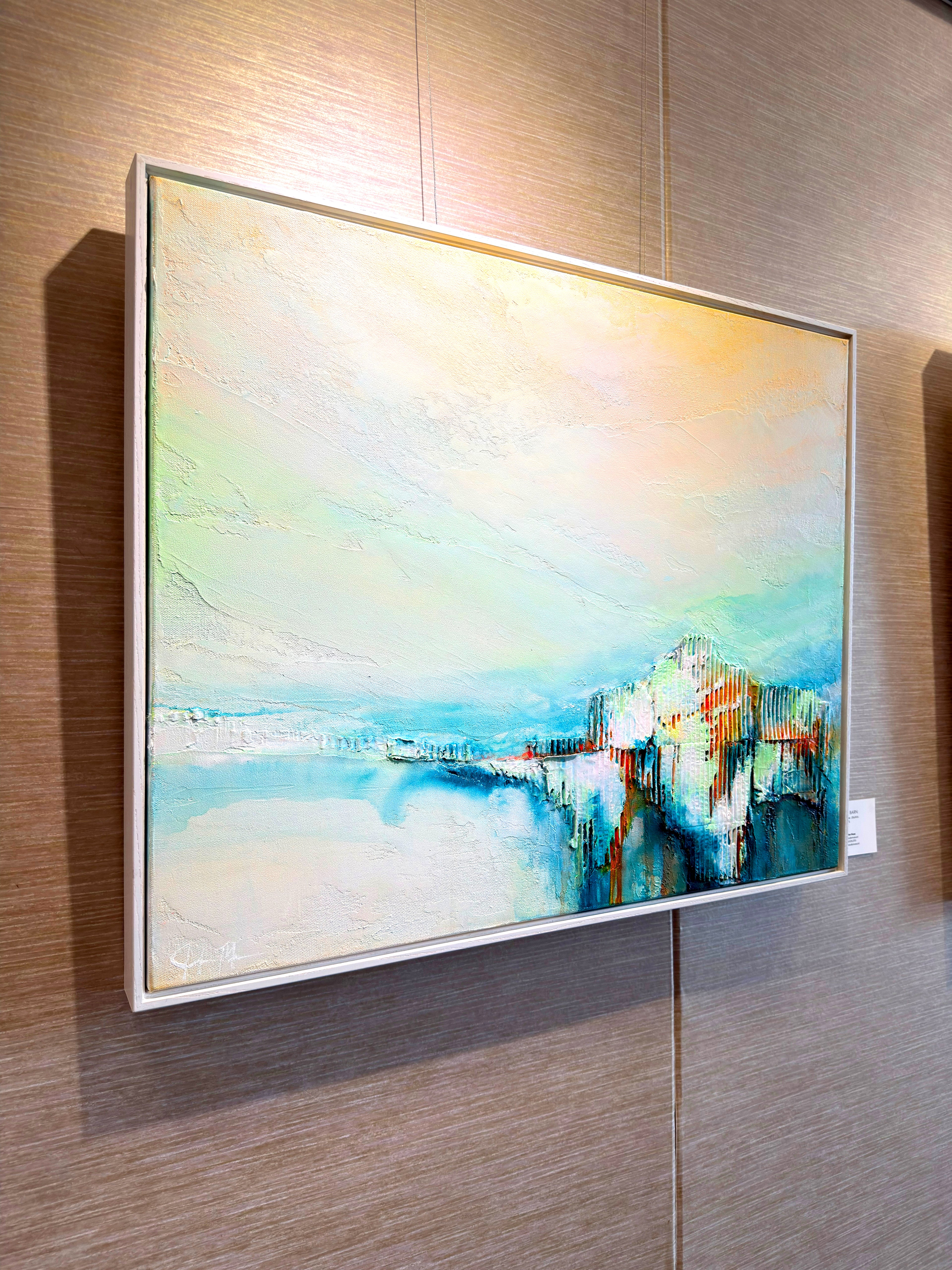 Mixed media painting Winter Barn shown at Thresholds in Westland by Abstract Artist Jen Muse