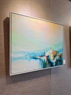 winter barn - is a wintery mixed media abstract painting that records the time as the barn endures through the michigan seasons by artist jen muse