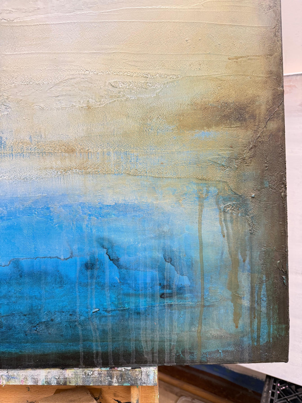 close up detail of the original abstract cenote painting by artist Jen Muse