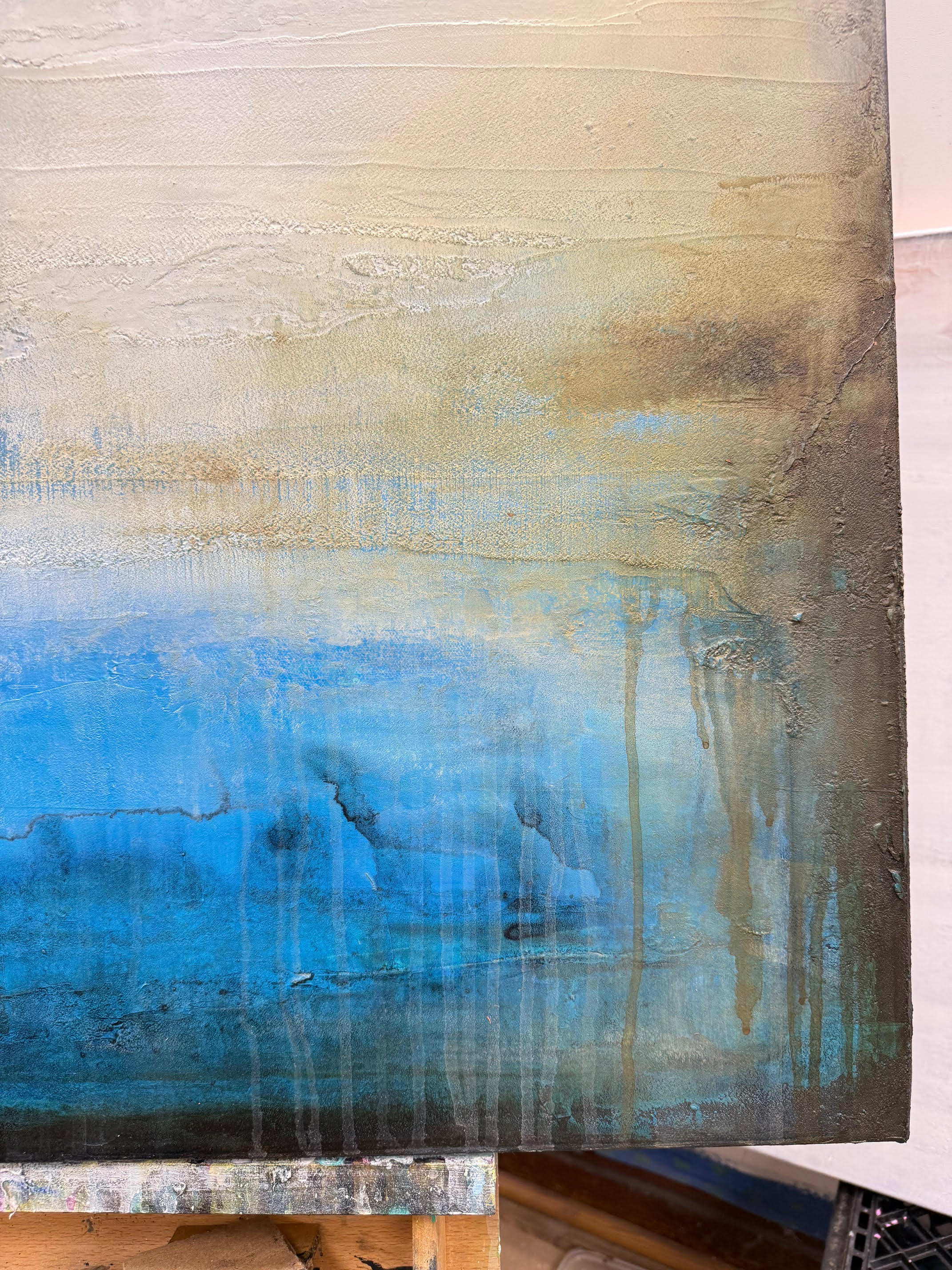 close up detail of the original abstract cenote painting by artist Jen Muse