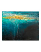 Beneath mixed media ocean abstract painting on gallery white wall