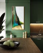 Cliff Walk Earth Edges Collection abstract cliff painting acrylic on canvas in green modern kitchen