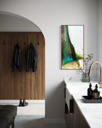 Cliff Walk Earth Edges Collection abstract cliff painting acrylic on canvas in modern wood kitchen