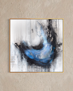 Coming Undone is an abstract charcoal bloom printed on fine art canvas in a gold frame by artist Jen Muse