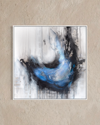 Coming Undone is an abstract charcoal bloom printed on fine art canvas in a white frame by artist Jen Muse