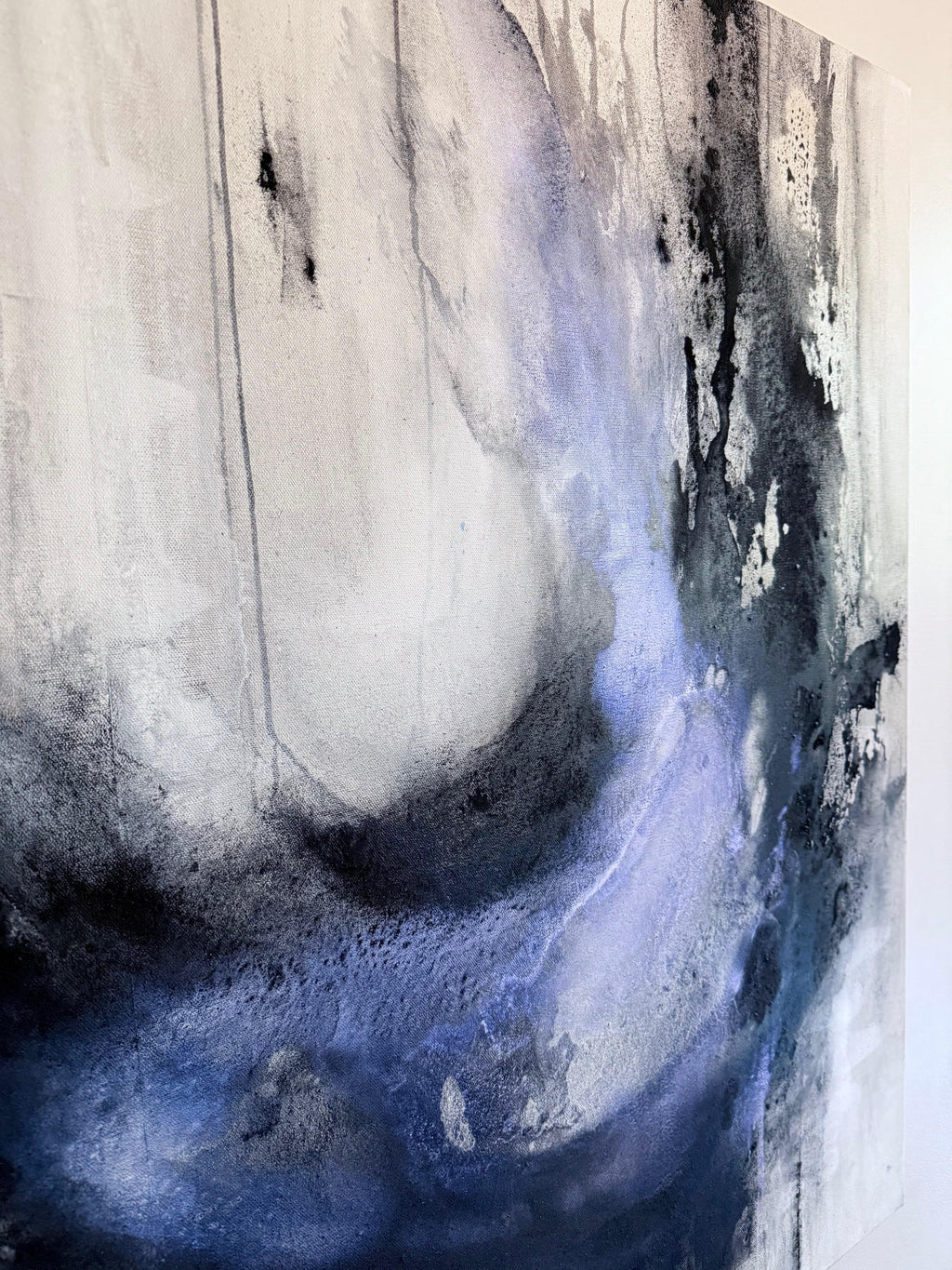 Coming Undone charcoal fluid details on wall