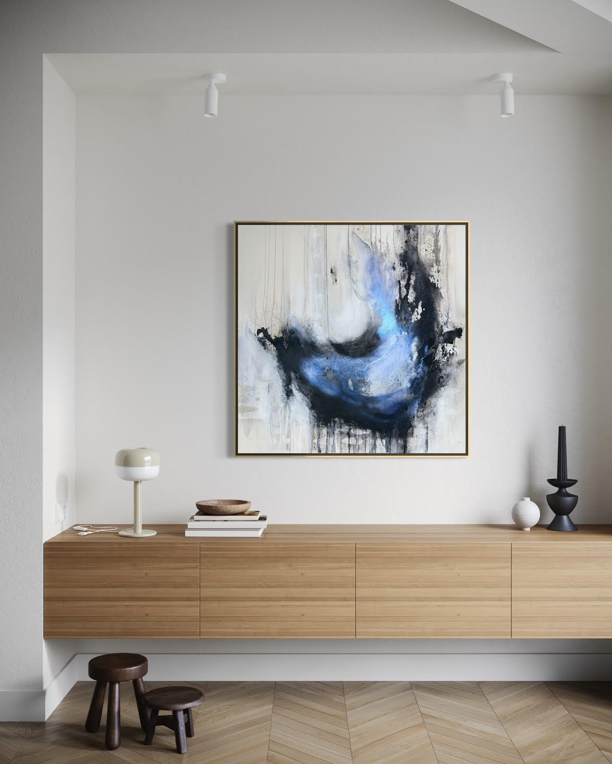 Coming Undone modern fluid painting in contemporary home