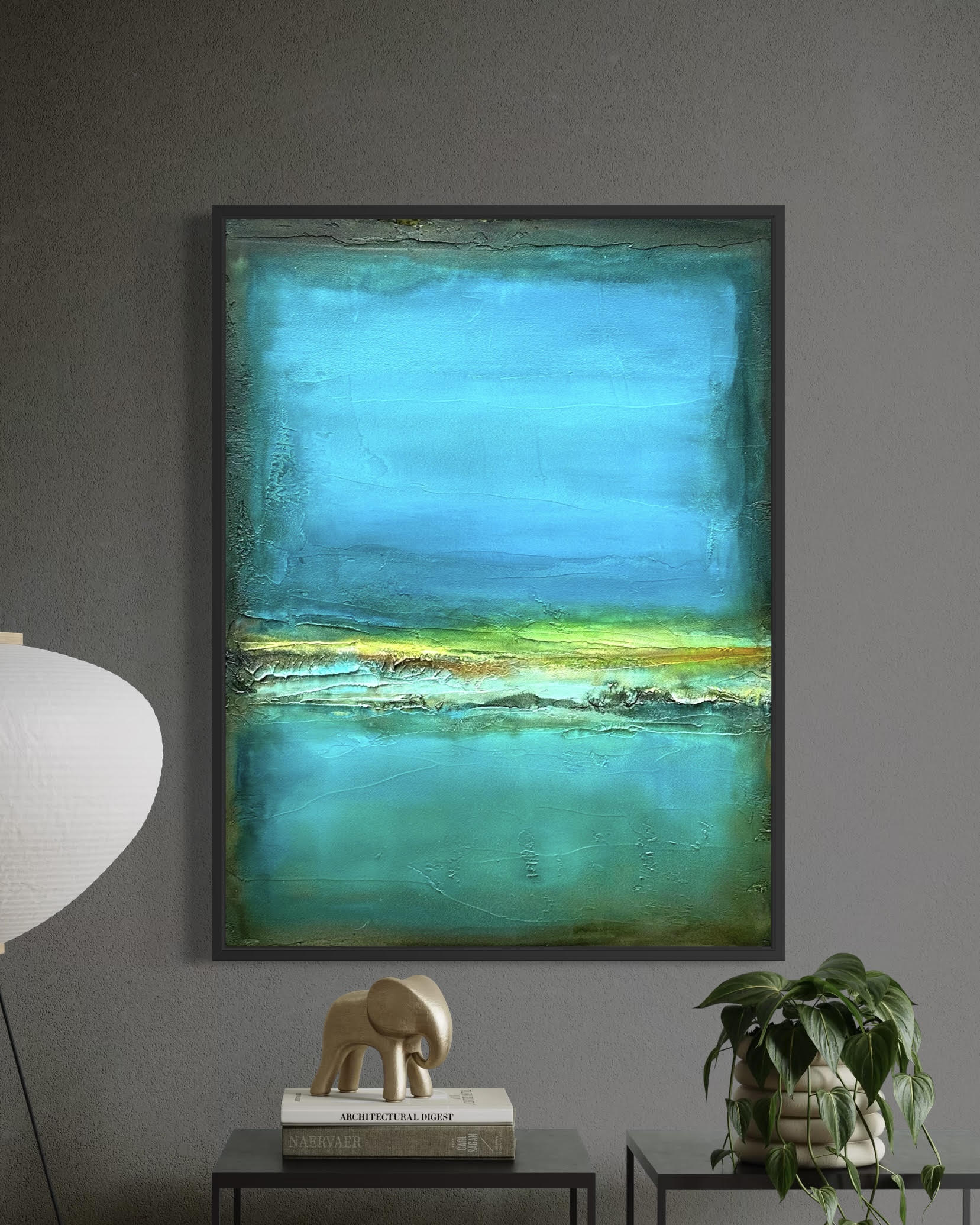 Contemplation in Aqua is a modern zen painting for modern interiors by artist Jen Muse