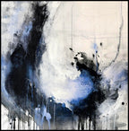 Enduring abstract charcoal painting in black floating frame by Jen Muse