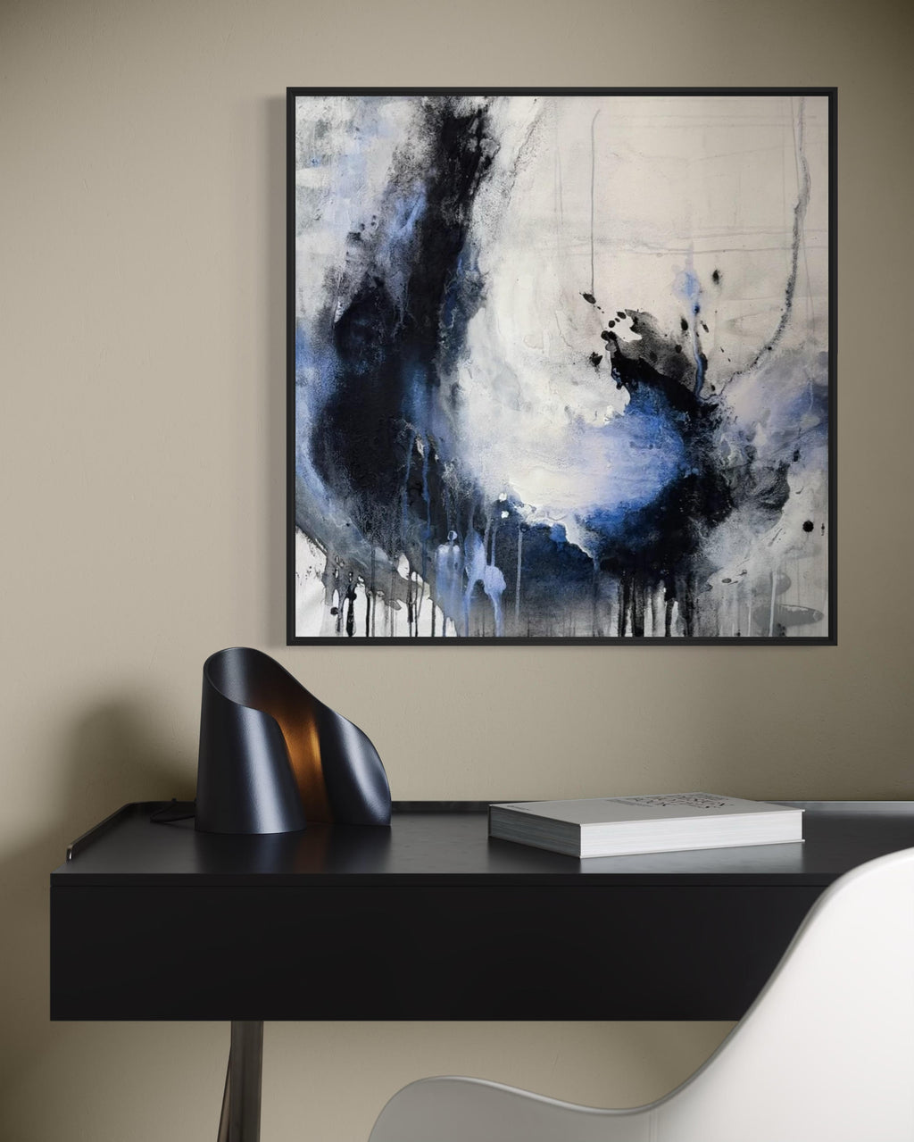 Enduring abstract charcoal painting displayed in modern office