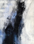 Enduring charcoal painting detail with black white and blue patterns