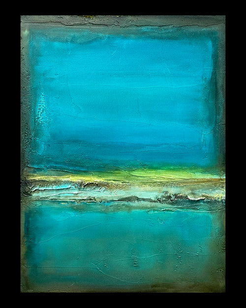 Contemplation in Aqua, a Zen, Abstract acrylic on hardboard by Jen Muse