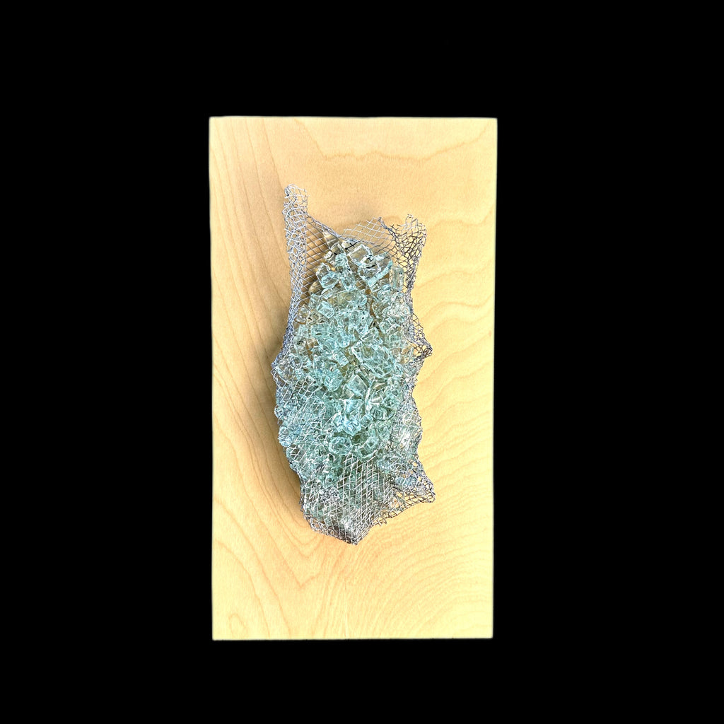 Kiln-formed recycled glass wall sculpture on maple wood2