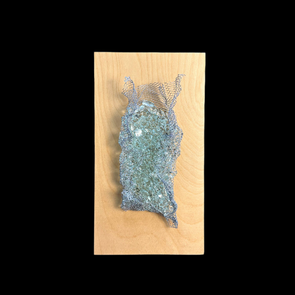 Kiln-formed recycled glass wall sculpture on maple wood3