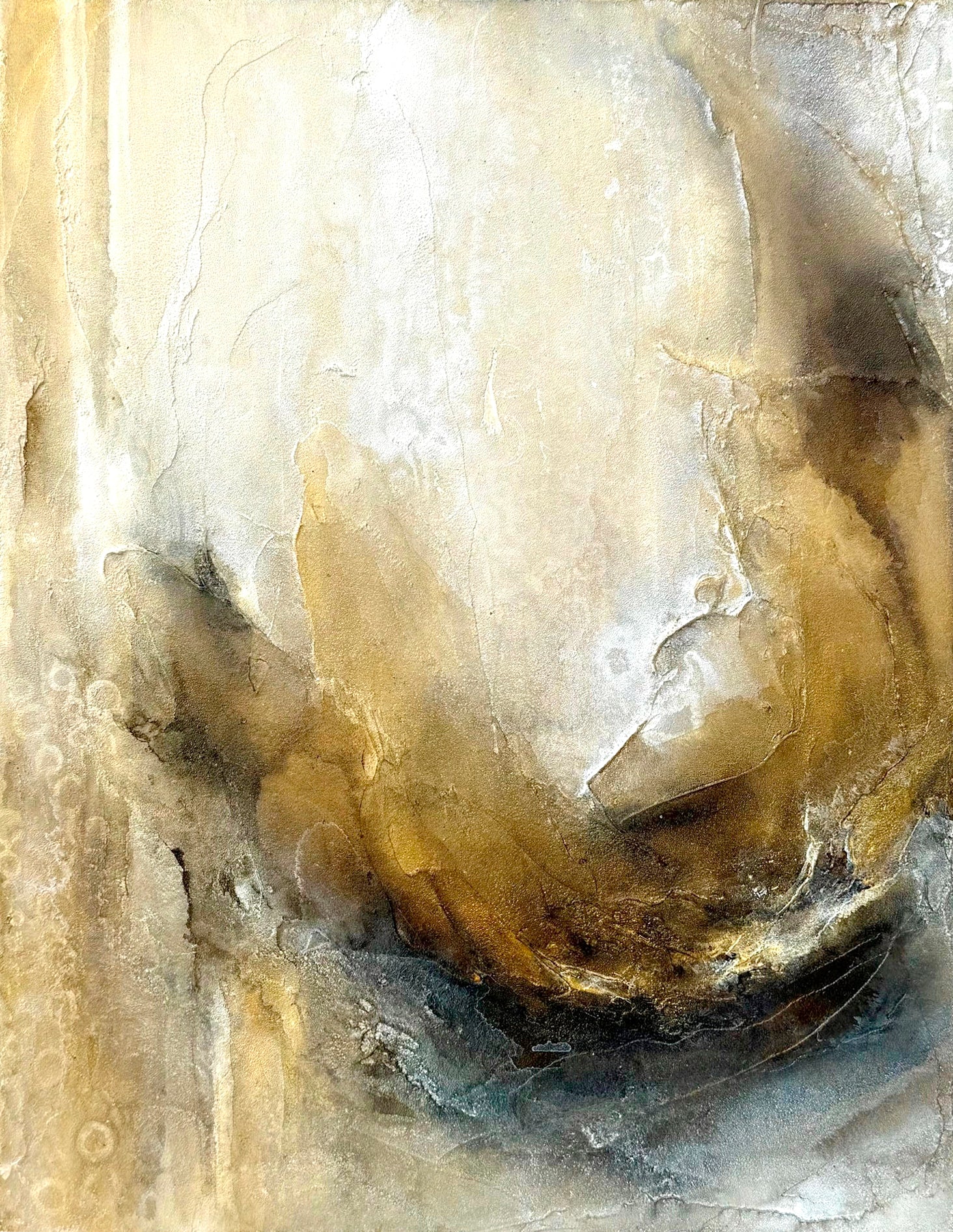 In Repose, textured gold abstract bloom painting by artist Jen Muse.