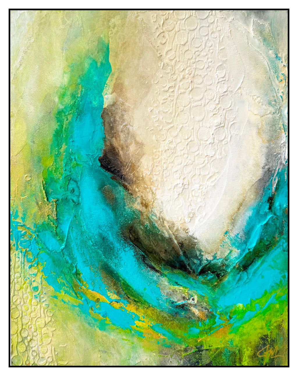 Mixed media ocean abstract with texture by artist Jen Muse