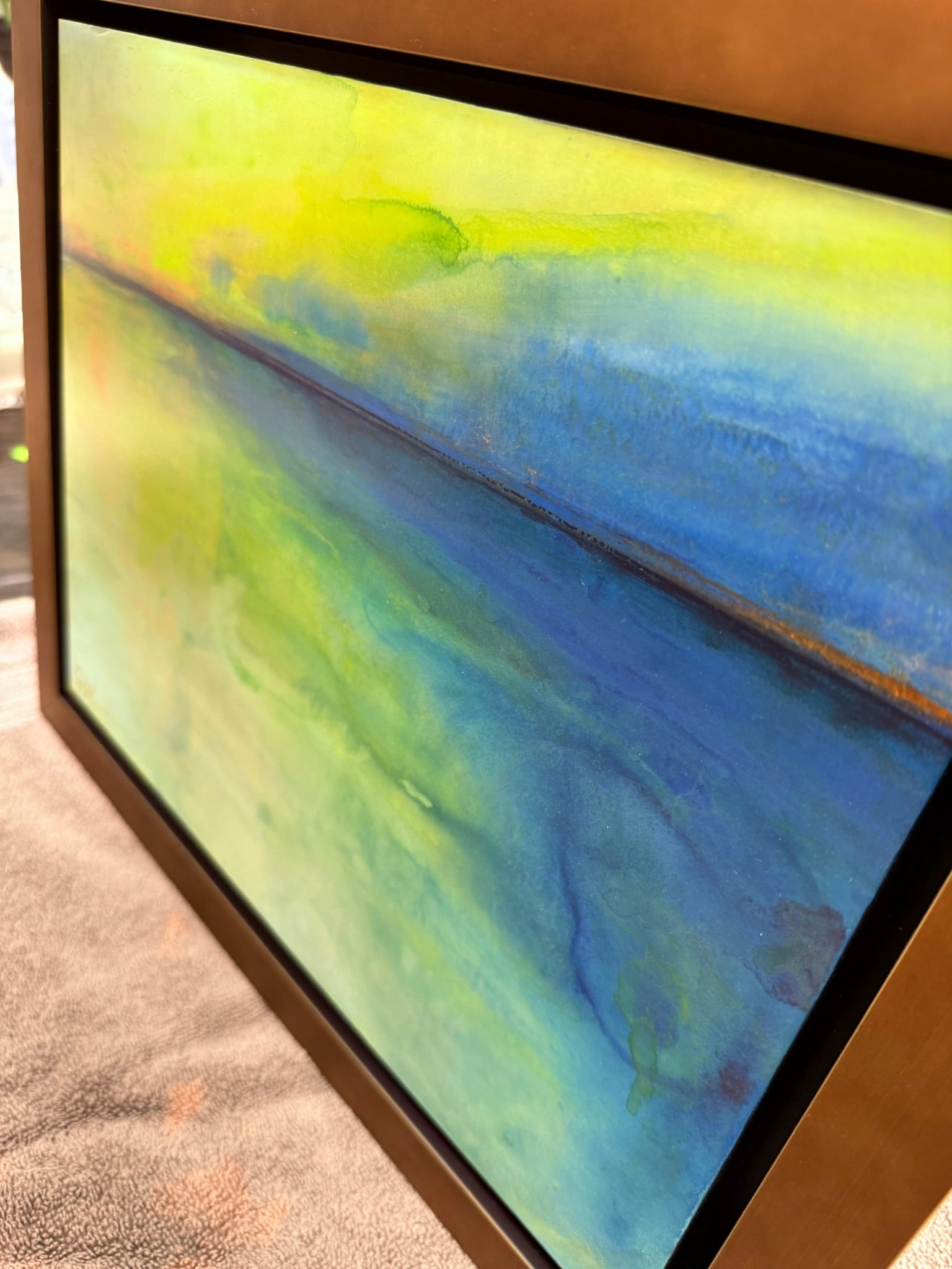Details from the Just Floatin abstract painting royal blue waters inspired by the freshwater of michigan 