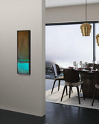 Mind Matter Spirit abstract painting shown in a modern home with contemporary architecture by artist Jen Muse