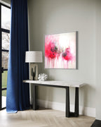 Pink Evanescence abstract mixed media painting over Modern console table 
