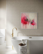 Pink Evanescence modern mixed media painting in modern bathroom