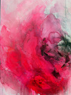 Pink Evanescence painting detail showing bright pink and black flowing acrylic movement