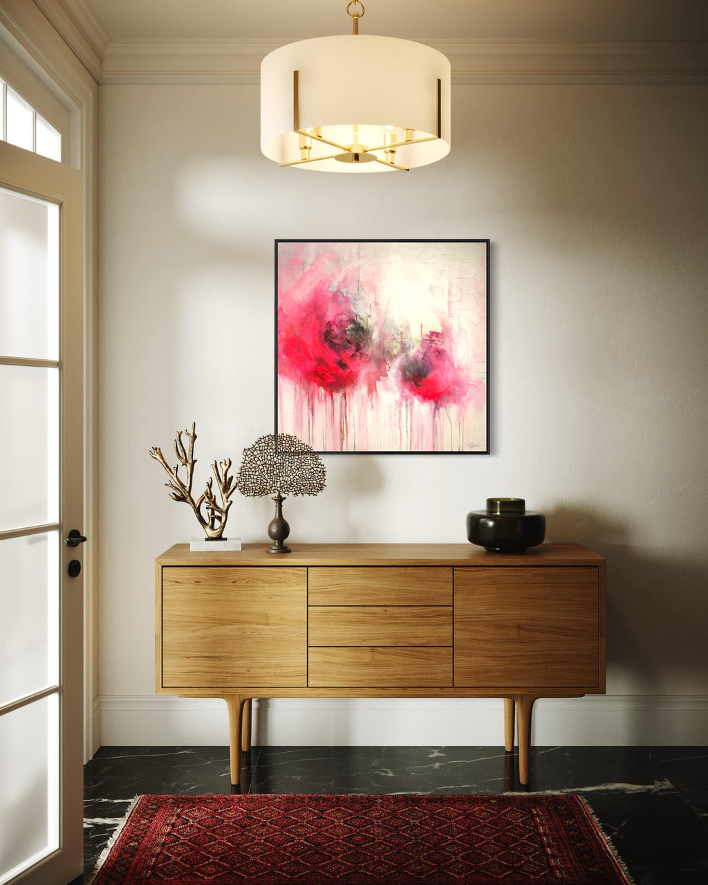 Pink Evanescence framed abstract floral painting modern interior