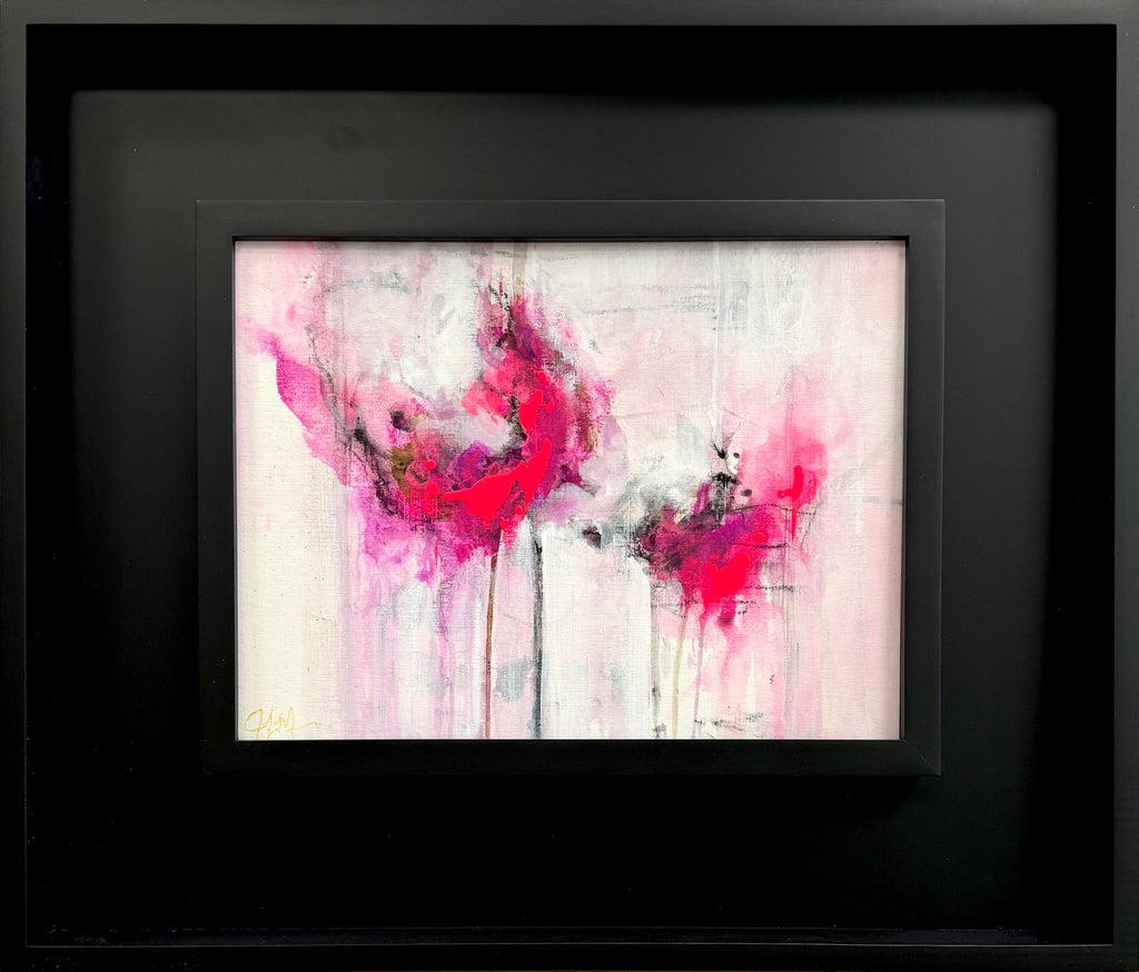 Evanescence Study abstract acrylic and charcoal painting with pink swirling forms by artist Jen Muse