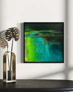 swept modern mixed media abstract landscape in modern home by artist Jen Muse